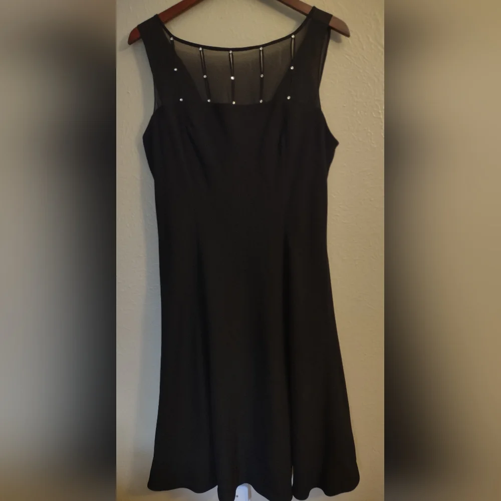 Evan-Picone Black Rhinestone Embellished Drape Back Dress Size 16 - Picture 2 of 16